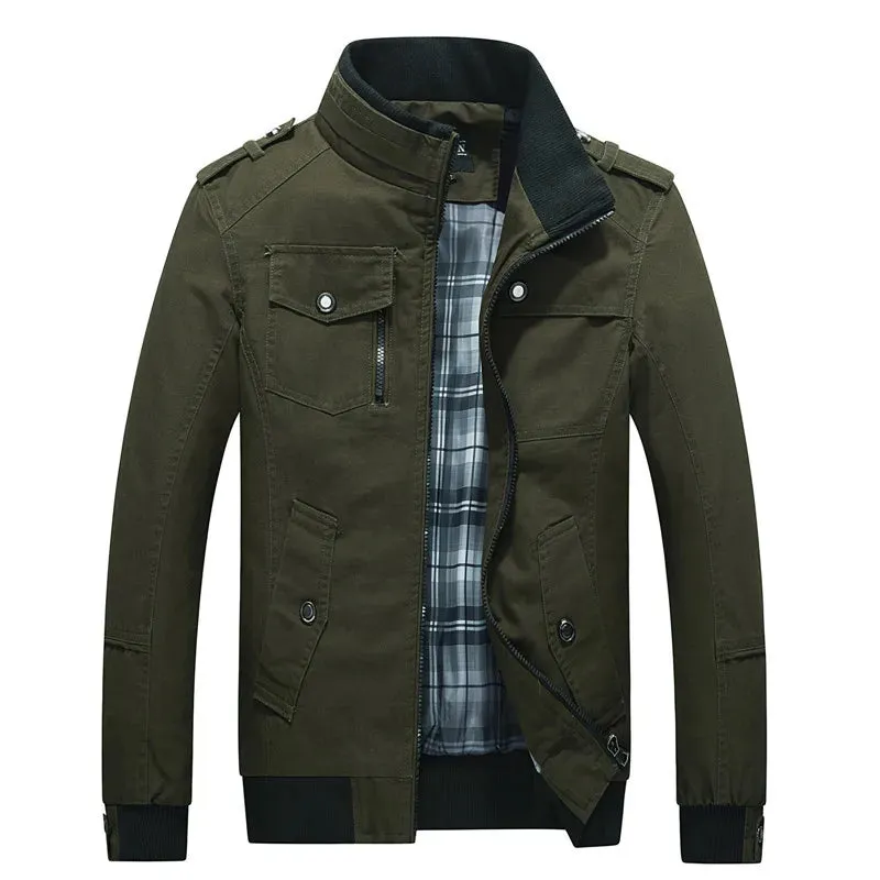 Wiaofellas  - High Quality Men Multi-pocket Cargo Jackets Spring Autumn Loose Stand Collar Zipper Top Vintage Casual Harajuku Coat Streetwear