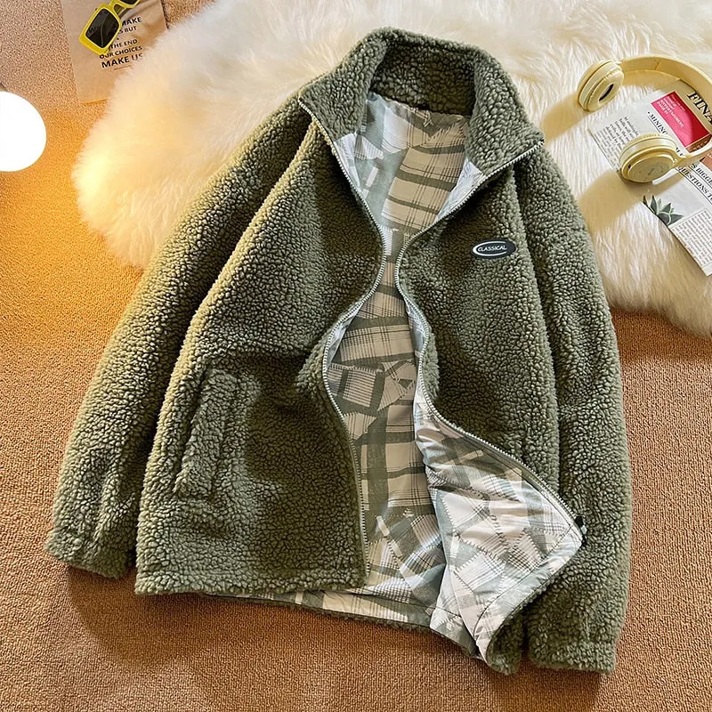 Winter Fleece Fluffy Jacket warm Fuzzy Zipper Coat Men Autumn Solid Color Lightweight Jackets Streetwear Hip Hop Harajuku 20223