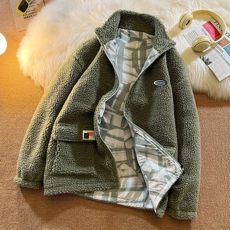 Winter Fleece Fluffy Jacket warm Fuzzy Zipper Coat Men Autumn Solid Color Lightweight Jackets Streetwear Hip Hop Harajuku 20223