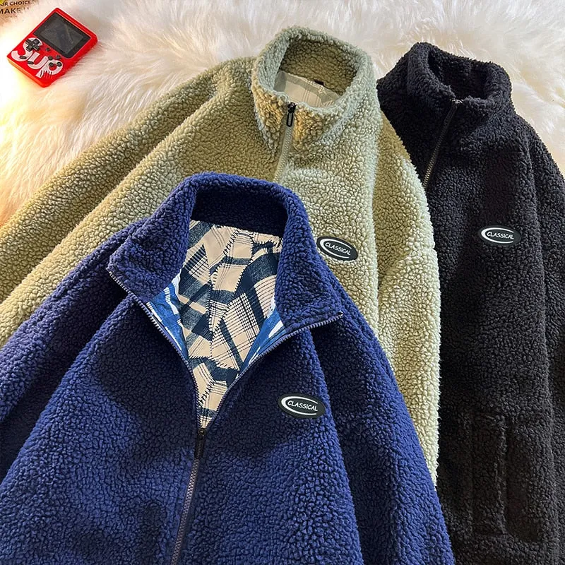 Winter Fleece Fluffy Jacket warm Fuzzy Zipper Coat Men Autumn Solid Color Lightweight Jackets Streetwear Hip Hop Harajuku 20223