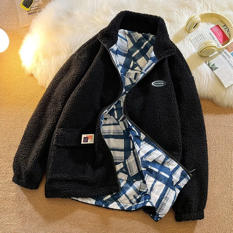 Winter Fleece Fluffy Jacket warm Fuzzy Zipper Coat Men Autumn Solid Color Lightweight Jackets Streetwear Hip Hop Harajuku 20223