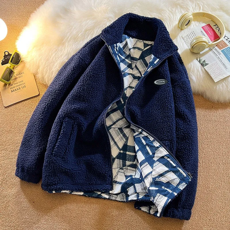 Winter Fleece Fluffy Jacket warm Fuzzy Zipper Coat Men Autumn Solid Color Lightweight Jackets Streetwear Hip Hop Harajuku 20223