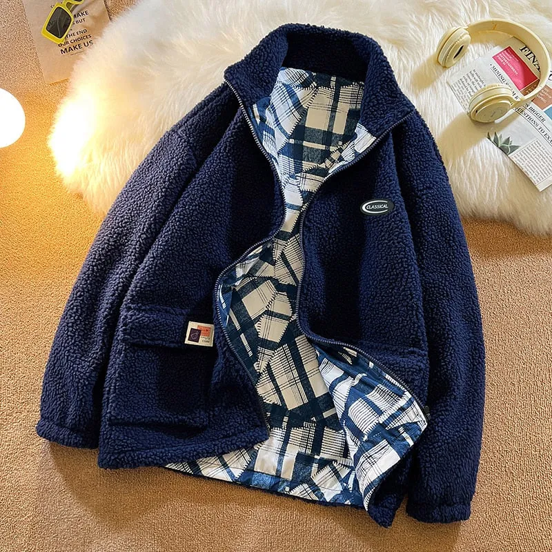 Winter Fleece Fluffy Jacket warm Fuzzy Zipper Coat Men Autumn Solid Color Lightweight Jackets Streetwear Hip Hop Harajuku 20223