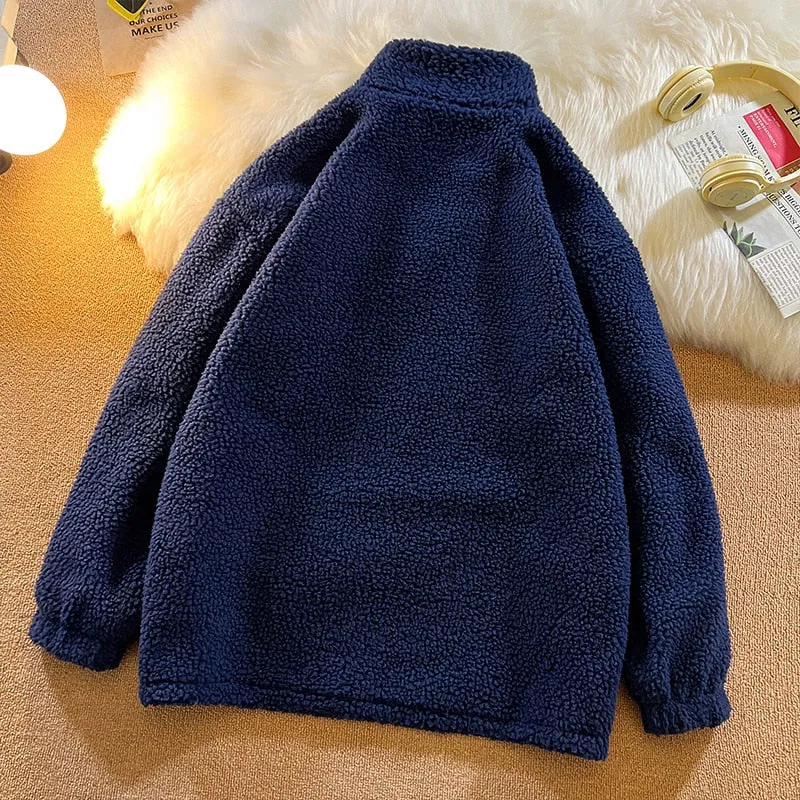 Winter Fleece Fluffy Jacket warm Fuzzy Zipper Coat Men Autumn Solid Color Lightweight Jackets Streetwear Hip Hop Harajuku 20223