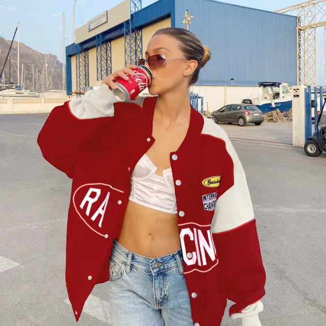 Wjczt Varsity Jackets Women 2022 Autumn Winter Fashion Oversized Long Sleeve Bomber Loose Black Baseball Vintage Y2K Coat