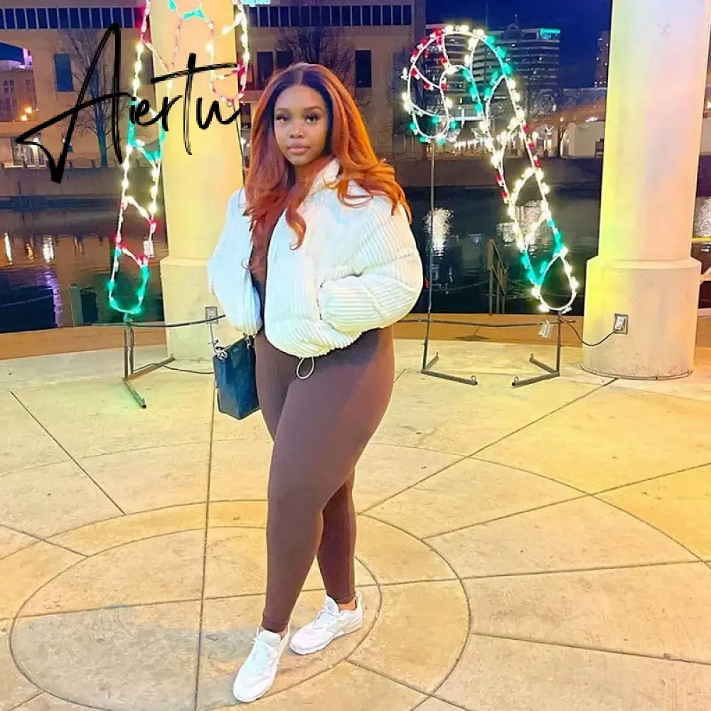 Women Casual Stripes Solid Corduroy Coat  Stand Collar Long-sleeved Slim Harajuku Jacket Streetwear Hipster Female Outfits