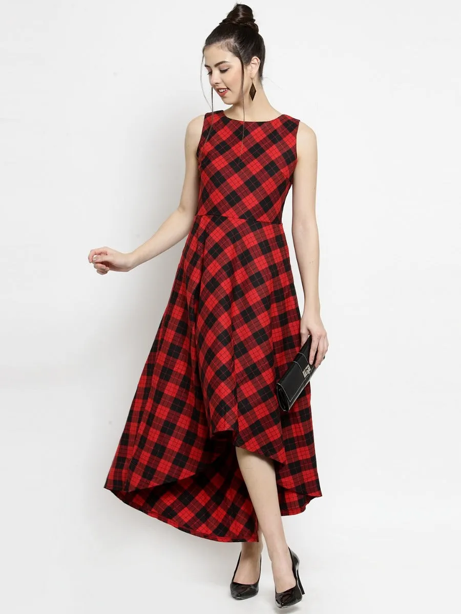 Women Checked Round Neck Maxi Dress