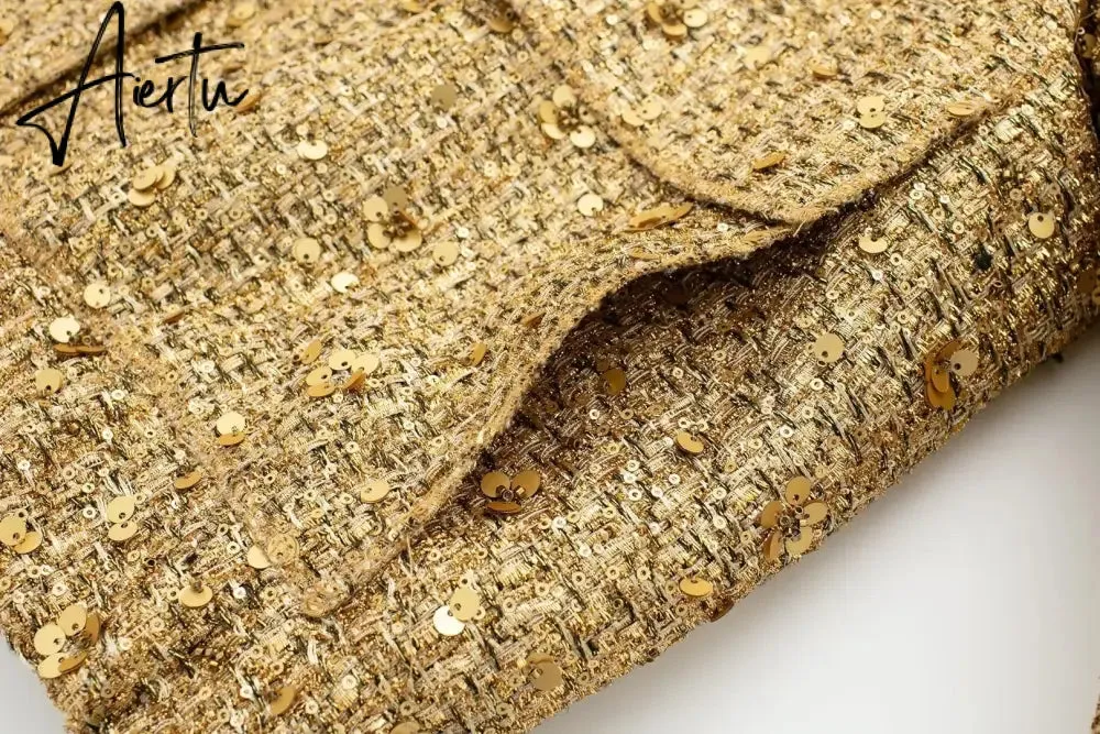 Women Fashion Shiny Sequin Jacket Y2k Gold Color Stand Collar Long Sleeve Short Coat Autumn Winter Ladies High Streetwear