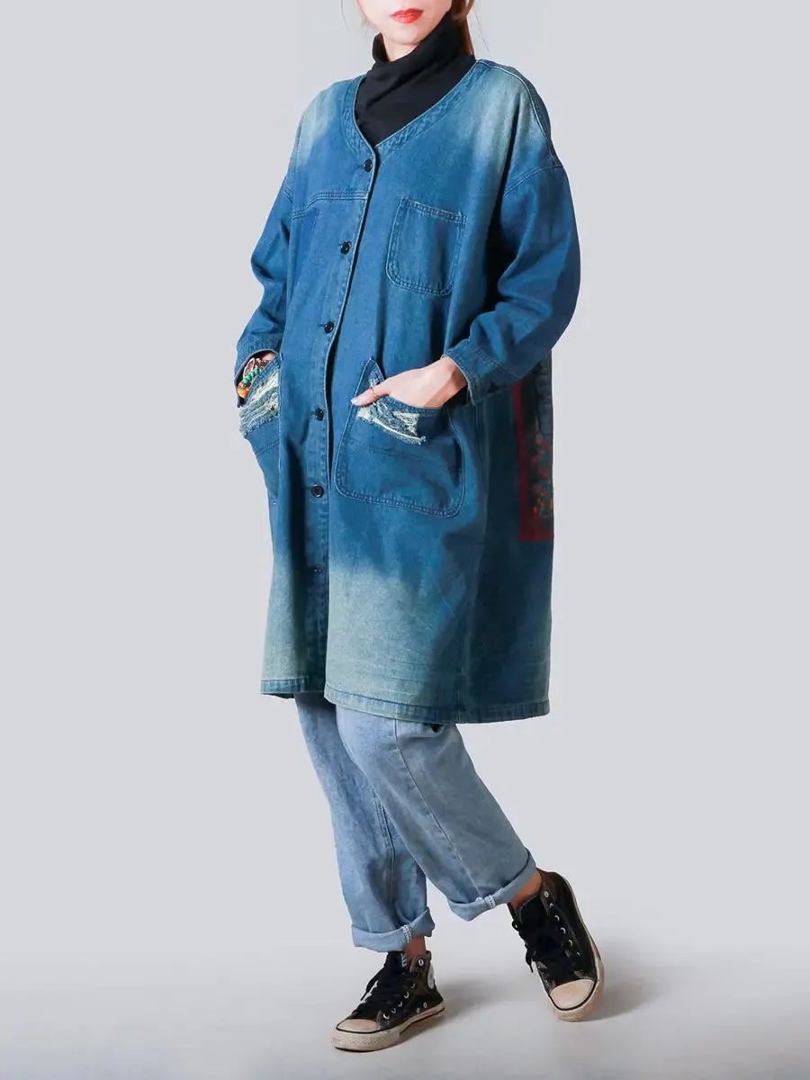 Women Frayed Denim Coat