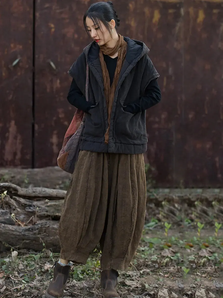 Women Solid Padded Hooded Vest Coat