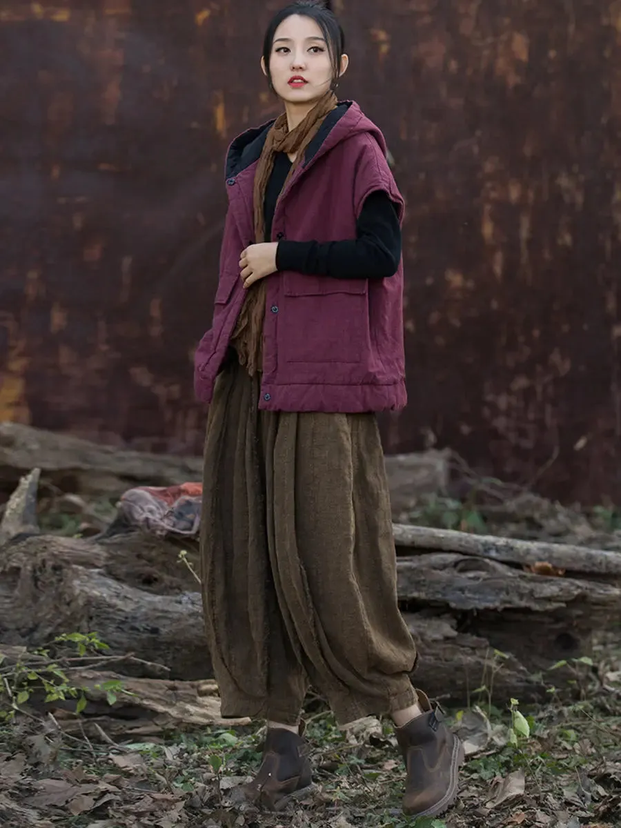 Women Solid Padded Hooded Vest Coat