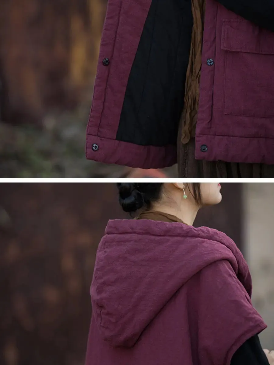 Women Solid Padded Hooded Vest Coat