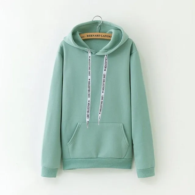 Women's Hoodies 2019 New Social Harajuku Hoodies For Girls Solid Color Hooded Tops Women's Sweatshirt Long-sleeved Winter Velvet Thickening Coat