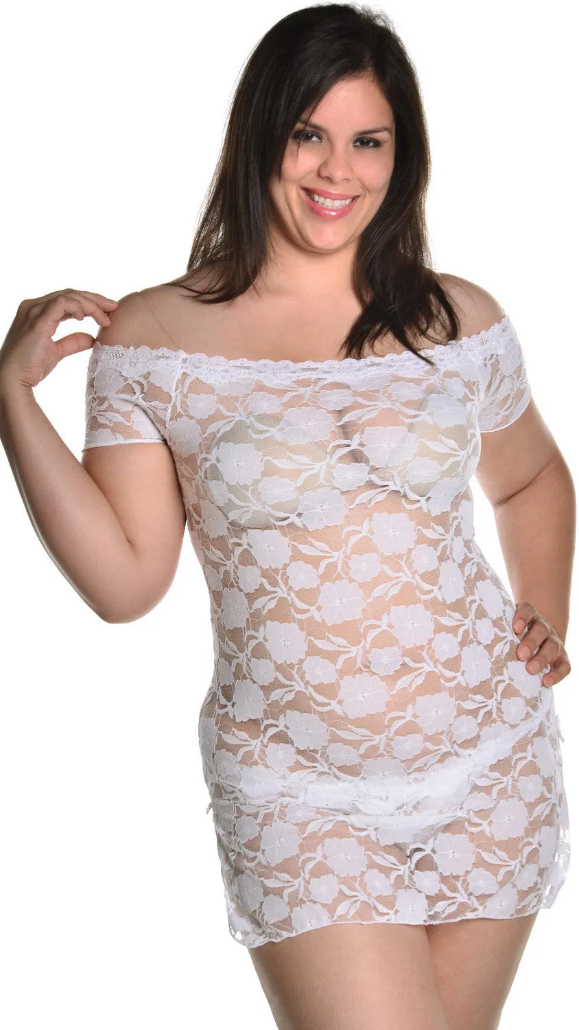 Women's Plus Size Stretch Lace Babydoll/Mini Dress with thong #5095x (1x-3x)