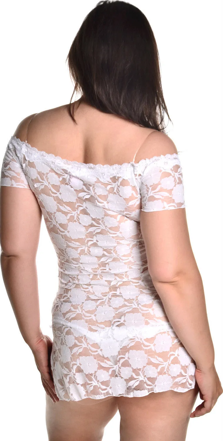 Women's Plus Size Stretch Lace Babydoll/Mini Dress with thong #5095x (1x-3x)