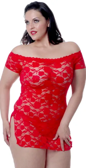 Women's Plus Size Stretch Lace Babydoll/Mini Dress with thong #5095x (1x-3x)