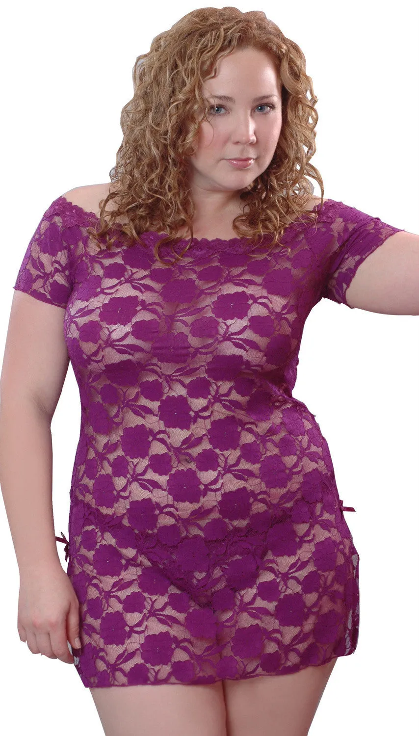 Women's Plus Size Stretch Lace Babydoll/Mini Dress with thong #5095x (1x-3x)