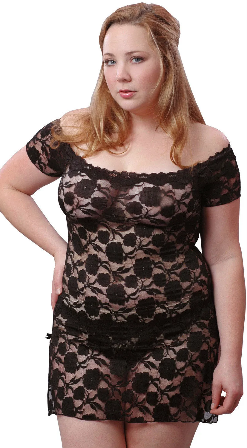 Women's Plus Size Stretch Lace Babydoll/Mini Dress with thong #5095x (1x-3x)