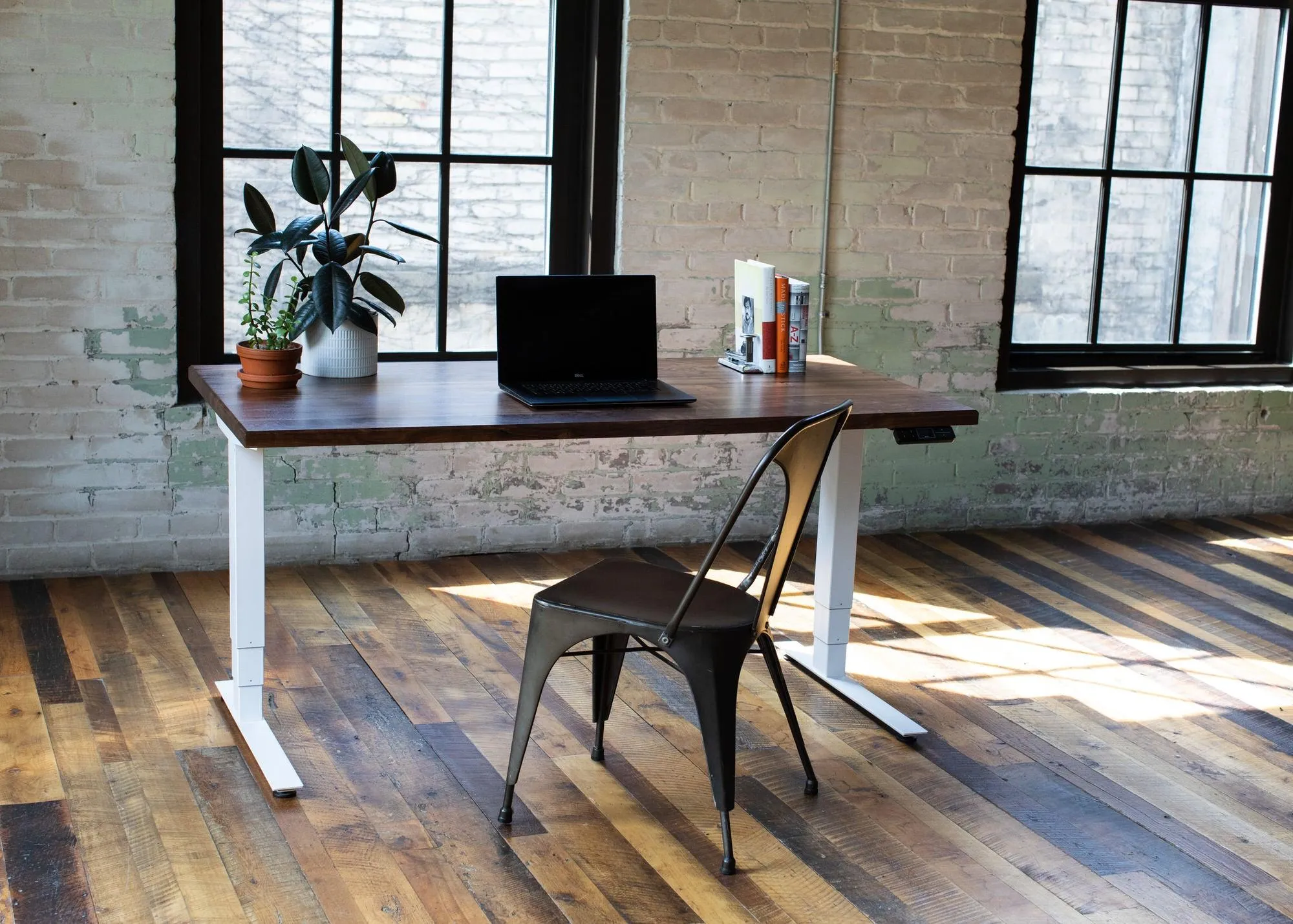Wood Slab Desk //Solid Wood Home Office Desk with Choice of Adjustable or Fixed Base