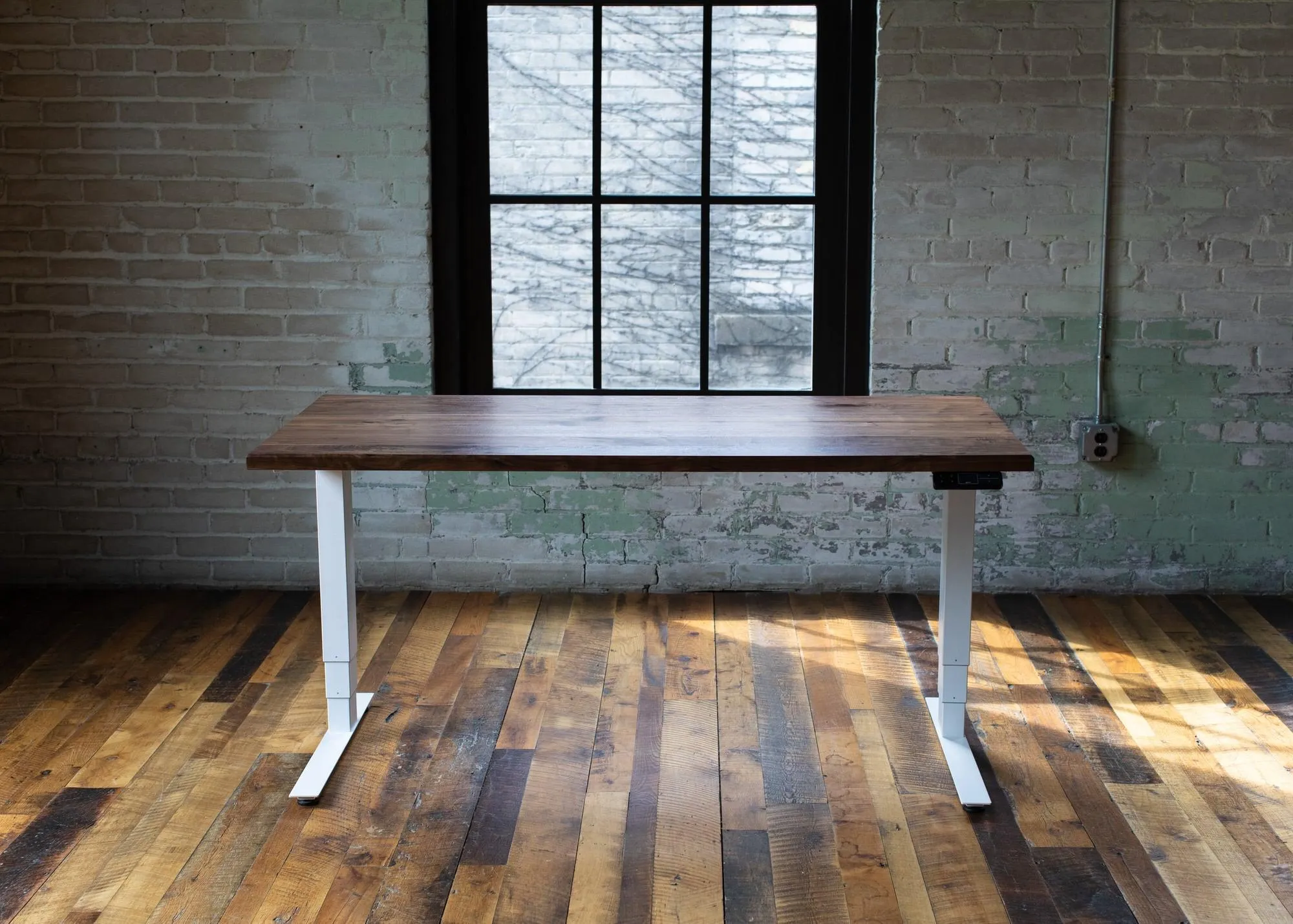 Wood Slab Desk //Solid Wood Home Office Desk with Choice of Adjustable or Fixed Base