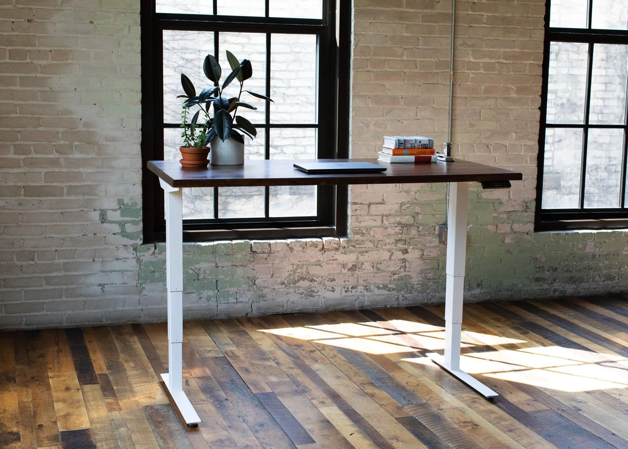 Wood Slab Desk //Solid Wood Home Office Desk with Choice of Adjustable or Fixed Base