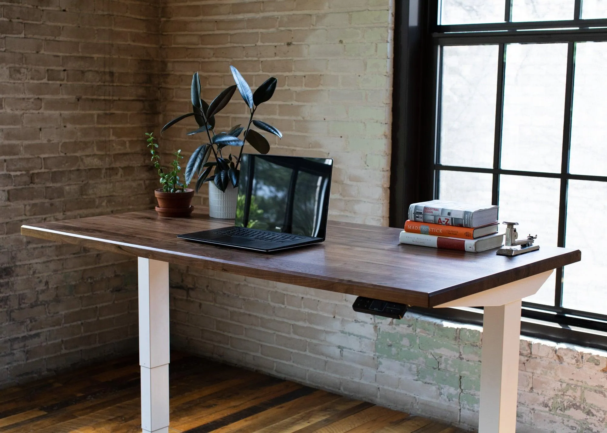 Wood Slab Desk //Solid Wood Home Office Desk with Choice of Adjustable or Fixed Base