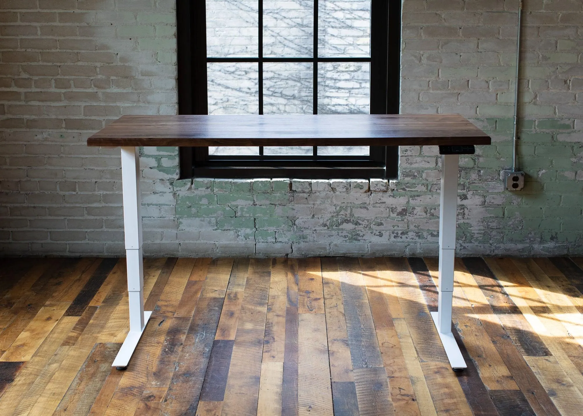 Wood Slab Desk //Solid Wood Home Office Desk with Choice of Adjustable or Fixed Base