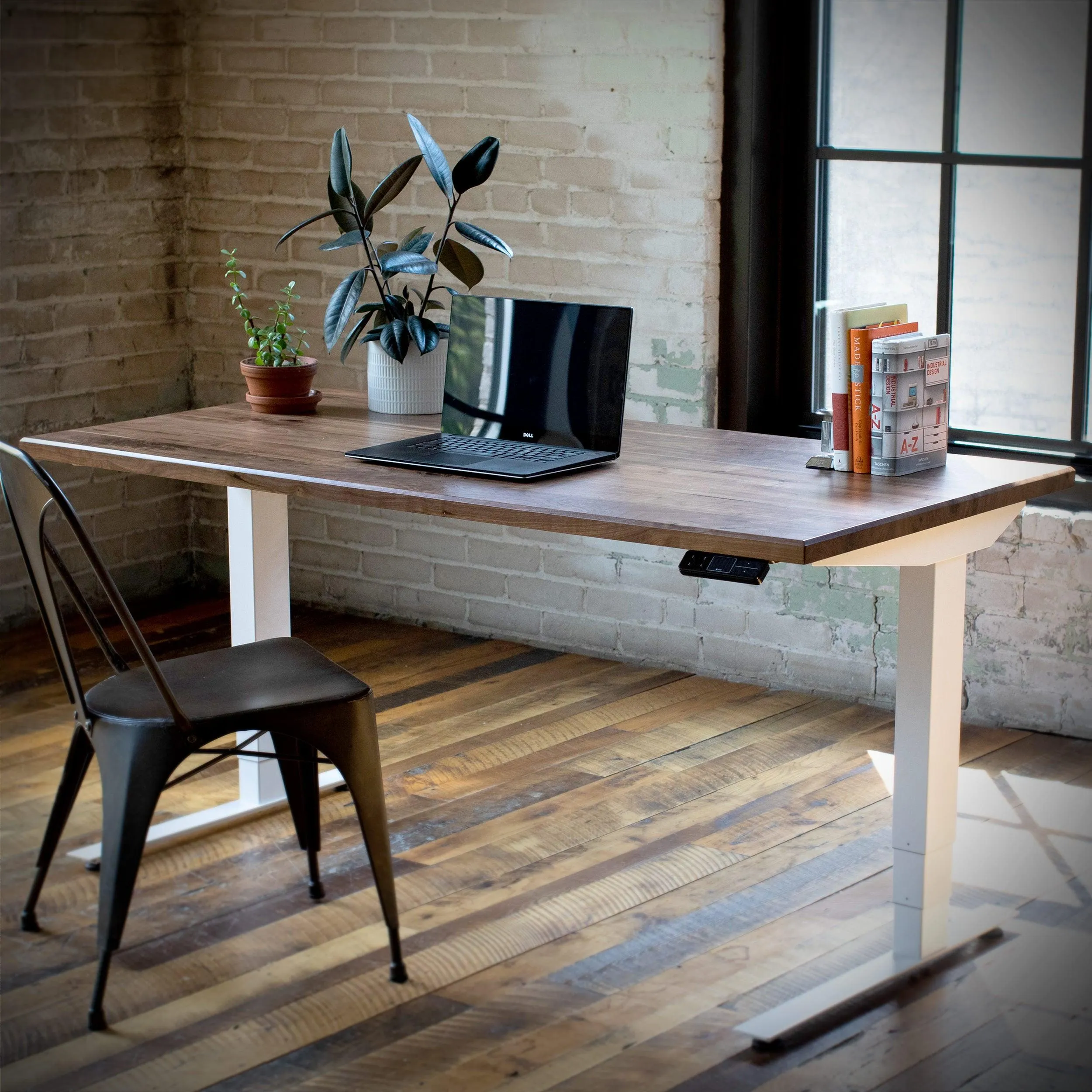 Wood Slab Desk //Solid Wood Home Office Desk with Choice of Adjustable or Fixed Base