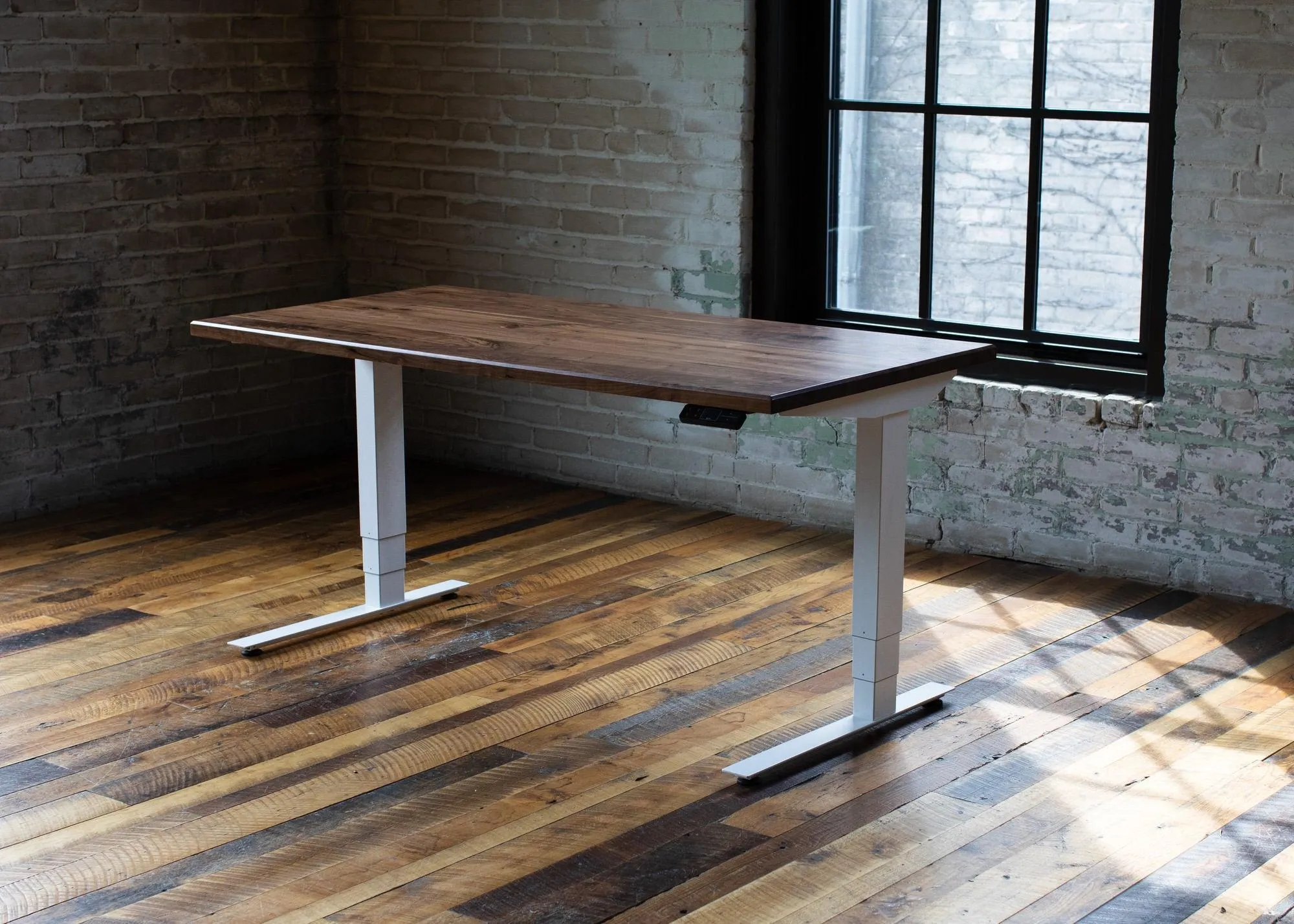 Wood Slab Desk //Solid Wood Home Office Desk with Choice of Adjustable or Fixed Base