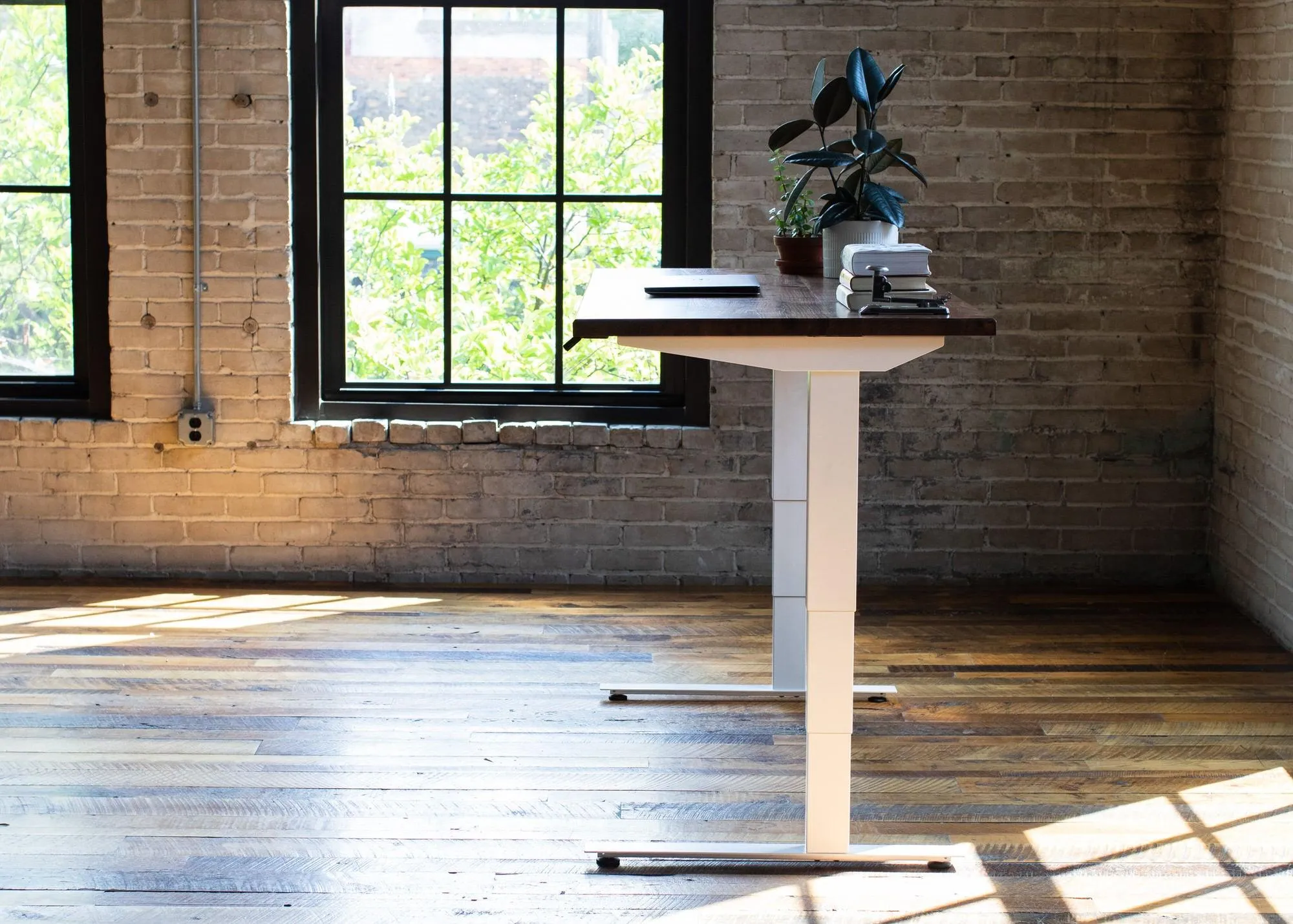 Wood Slab Desk //Solid Wood Home Office Desk with Choice of Adjustable or Fixed Base