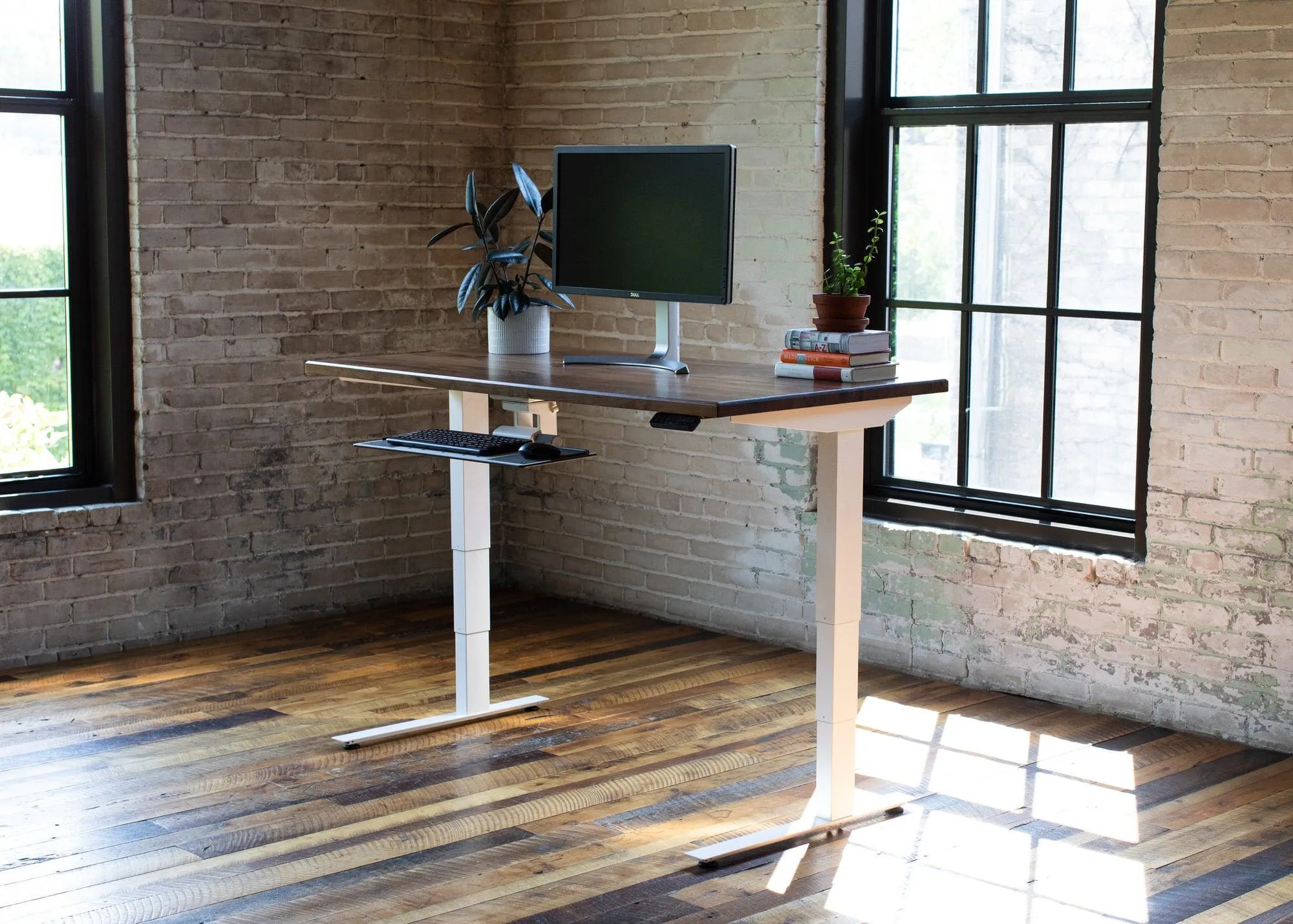 Wood Slab Desk //Solid Wood Home Office Desk with Choice of Adjustable or Fixed Base