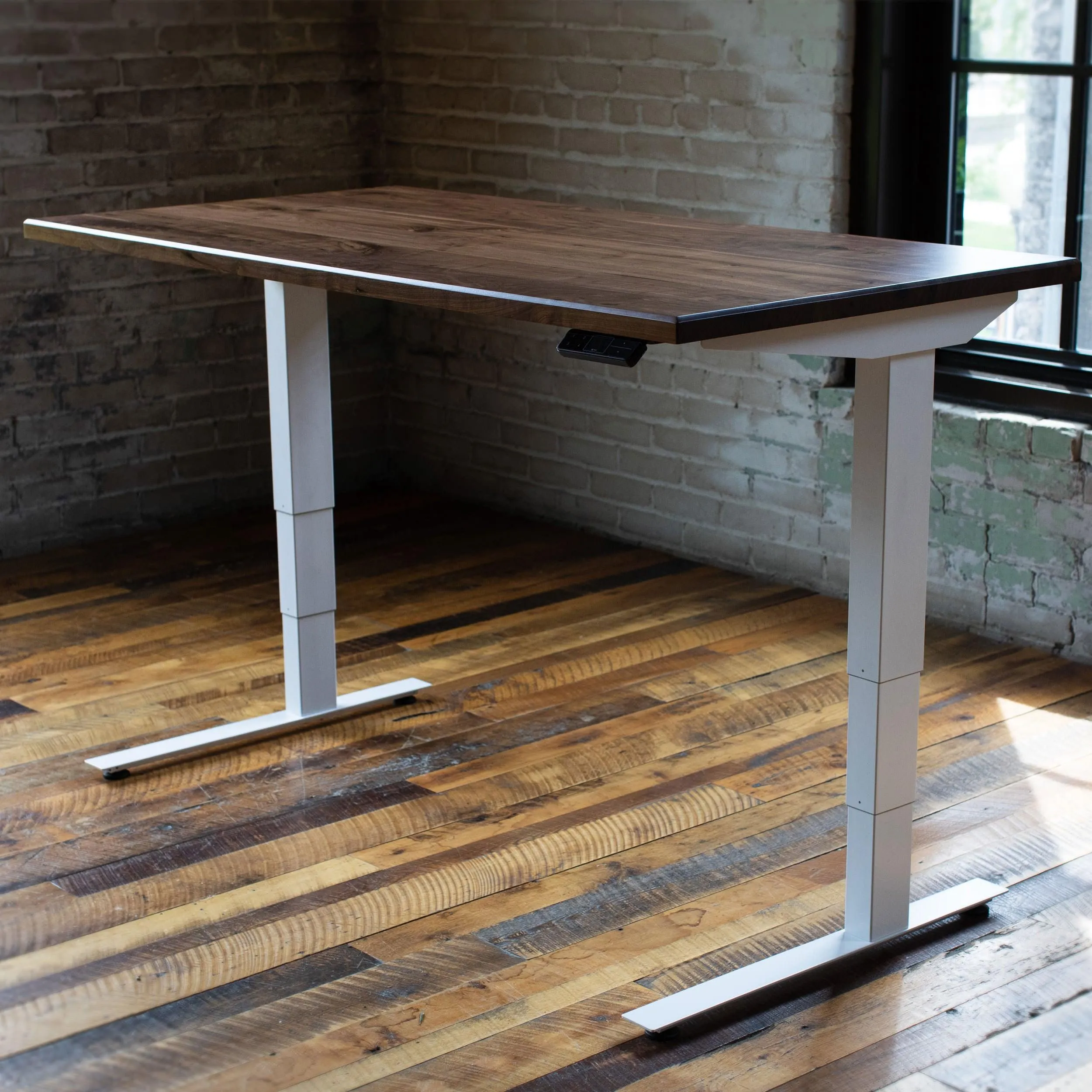 Wood Slab Desk //Solid Wood Home Office Desk with Choice of Adjustable or Fixed Base