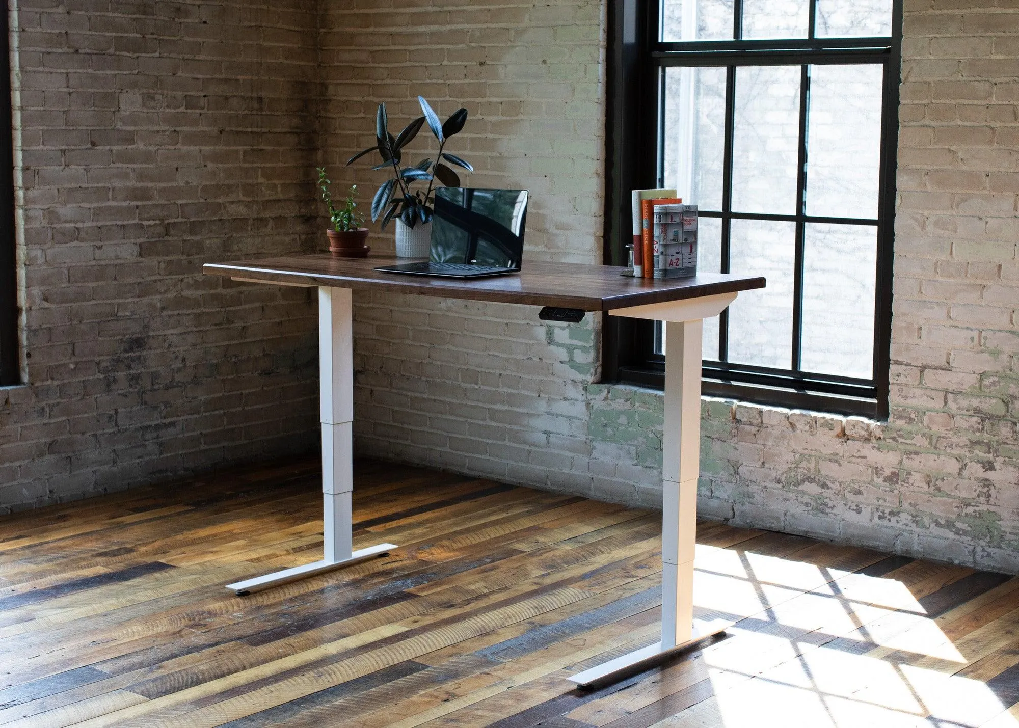 Wood Slab Desk //Solid Wood Home Office Desk with Choice of Adjustable or Fixed Base