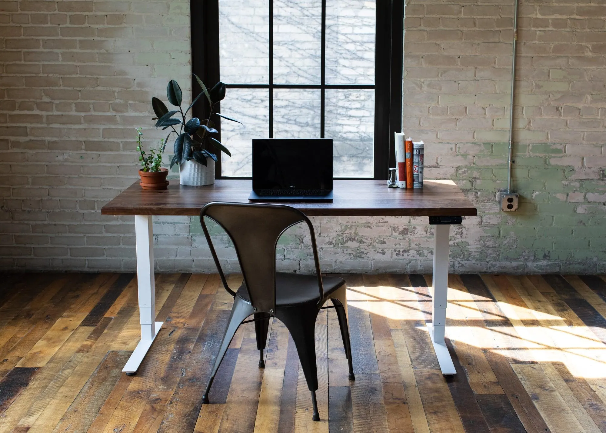Wood Slab Desk //Solid Wood Home Office Desk with Choice of Adjustable or Fixed Base